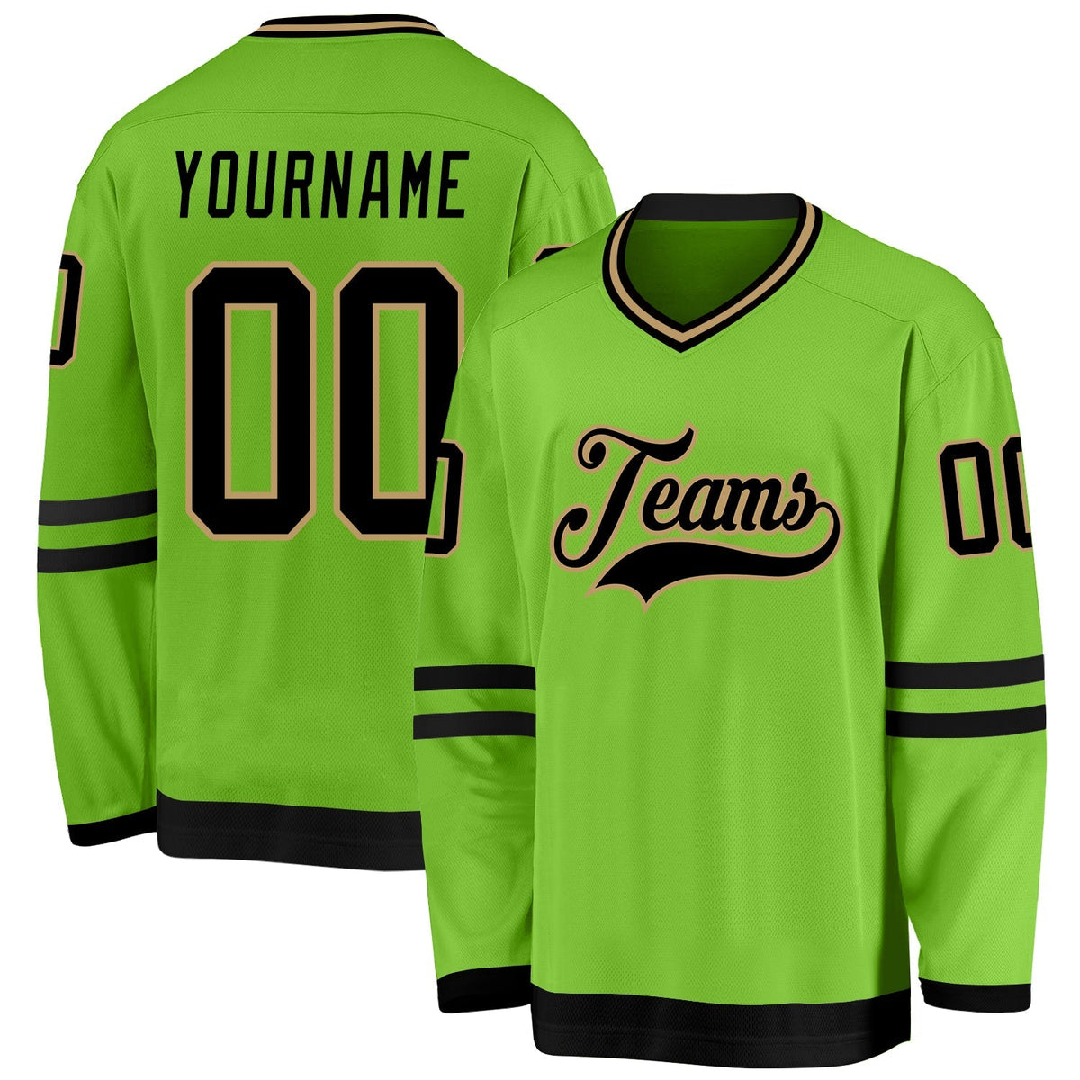 Custom Hockey Jersey - Neon Green Black-Old Gold product image 1