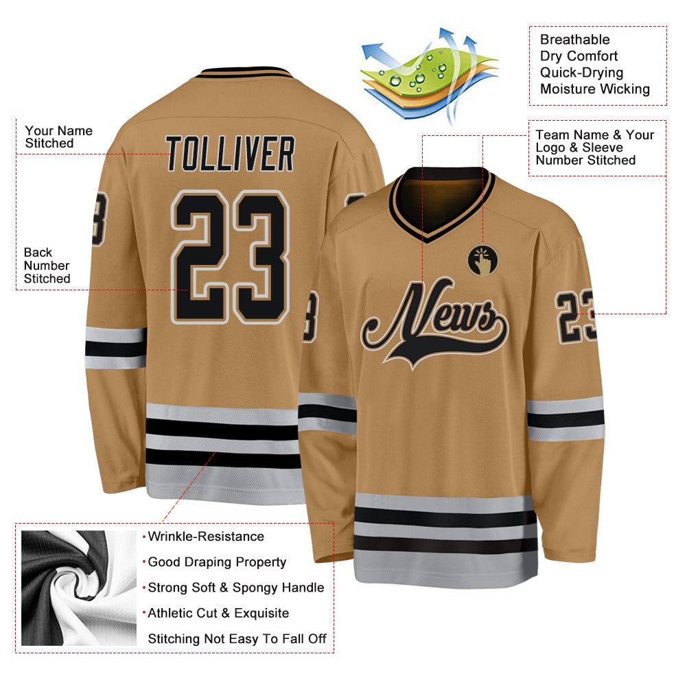 Custom Hockey Jersey - Old Gold Black-Gray product image 4