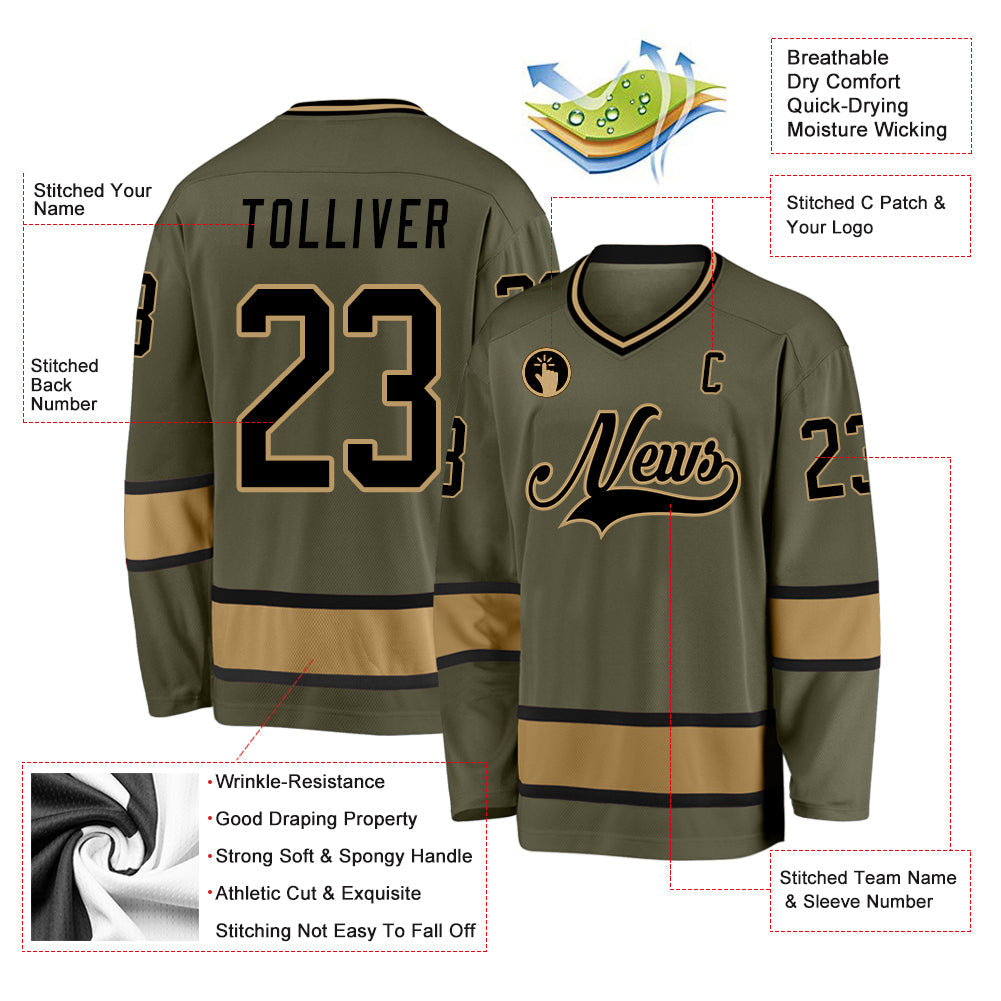 Custom Hockey Jersey - Olive Black-Old Gold Salute To product image 2