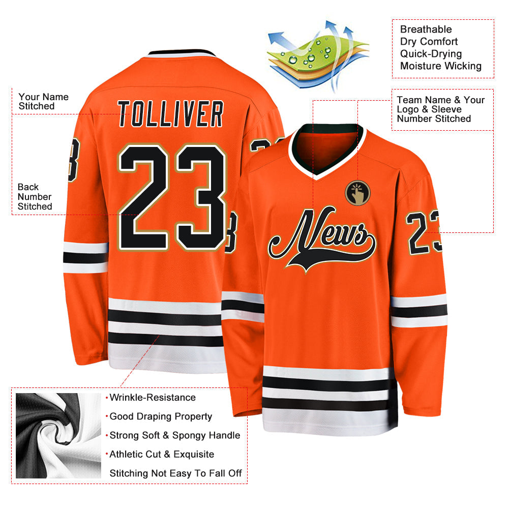 Custom Hockey Jersey - Orange Black-Old Gold product image 4