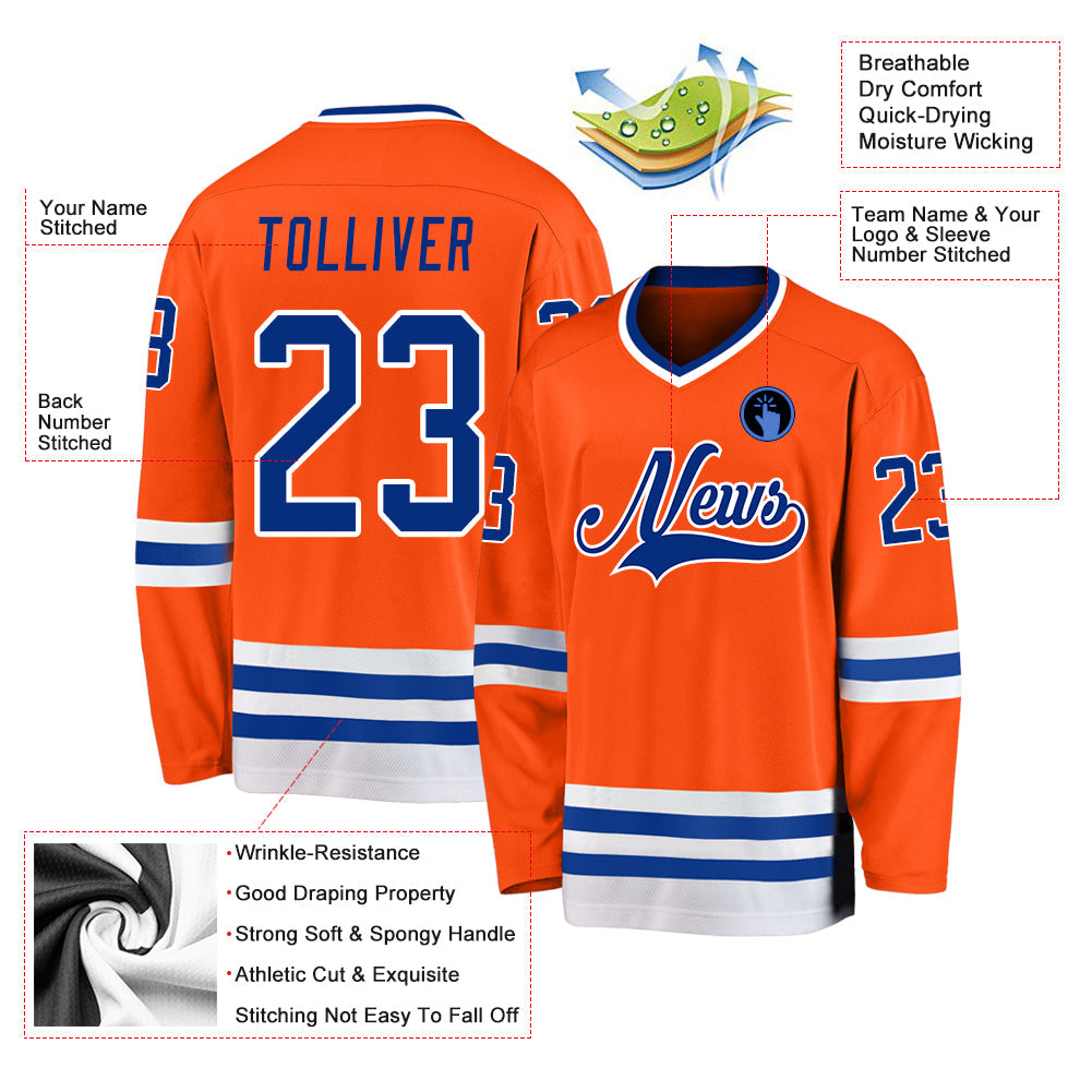 Custom Hockey Jersey - Orange Royal-White product image 2