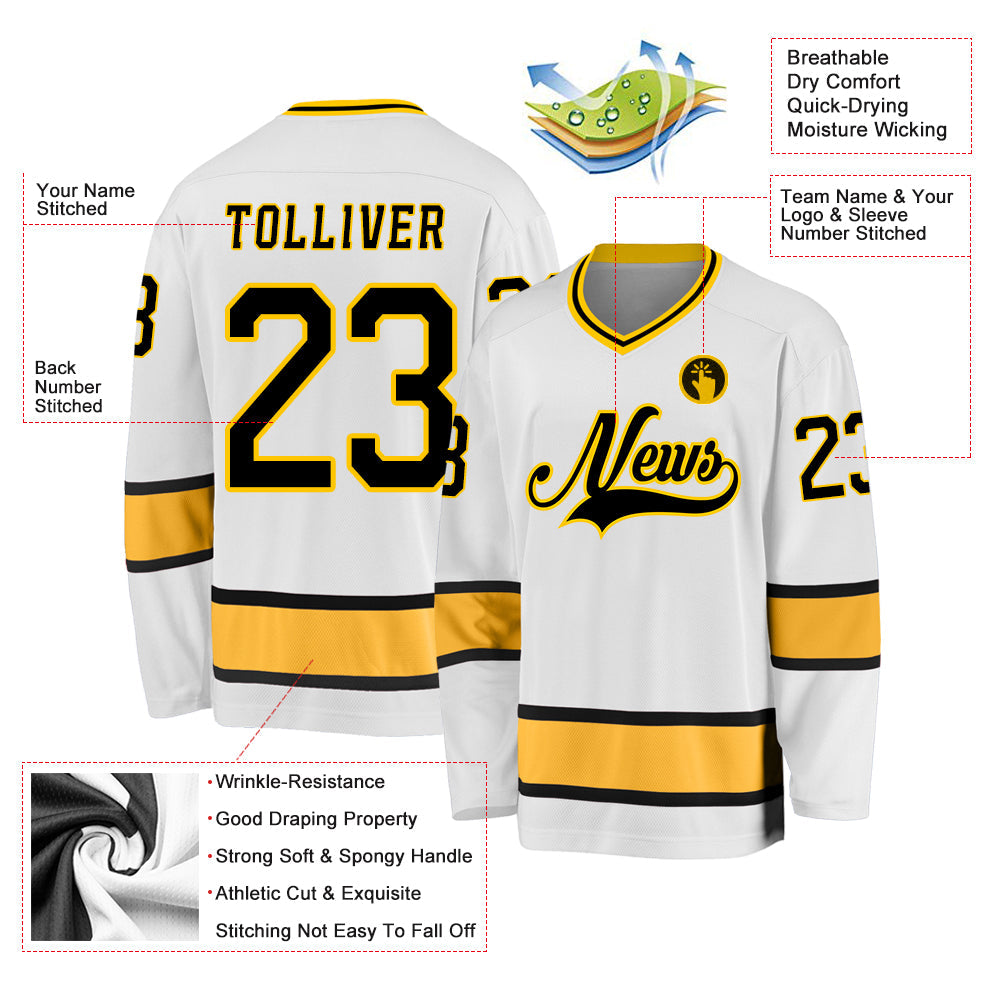 Custom Hockey Jersey - White Black-Gold product image 2