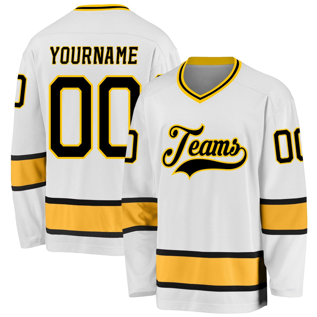 Custom Hockey Jersey - White Black-Gold product image 1