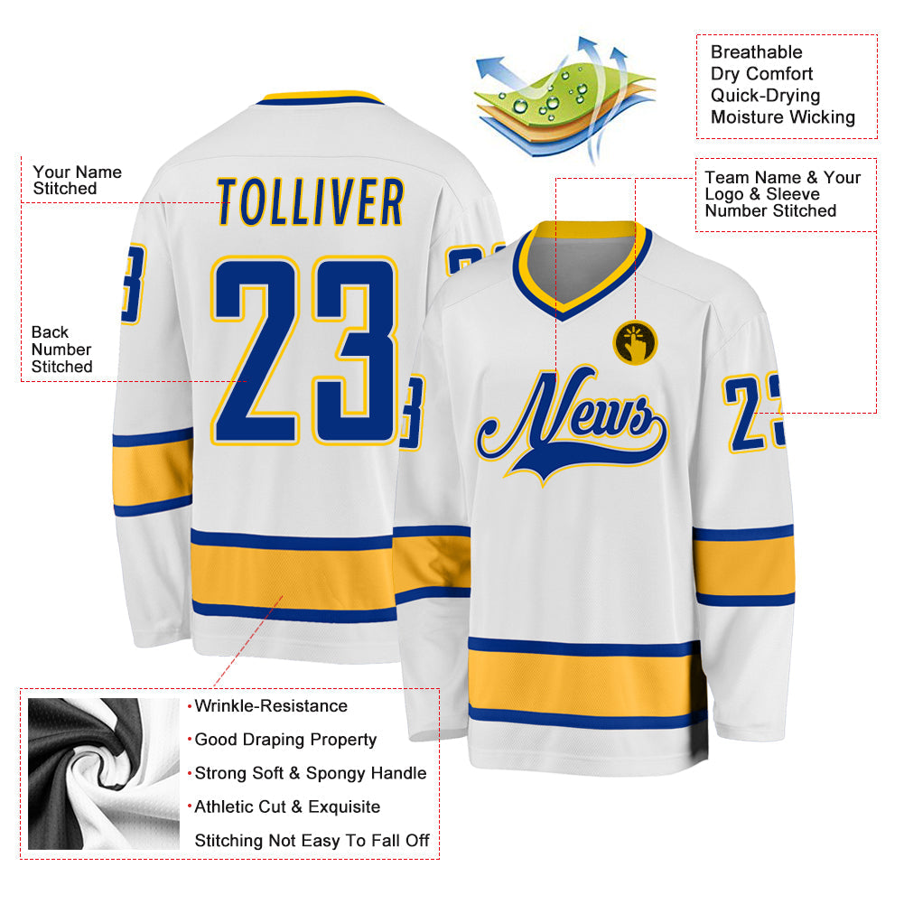 Custom Hockey Jersey - White Royal-Gold product image 3