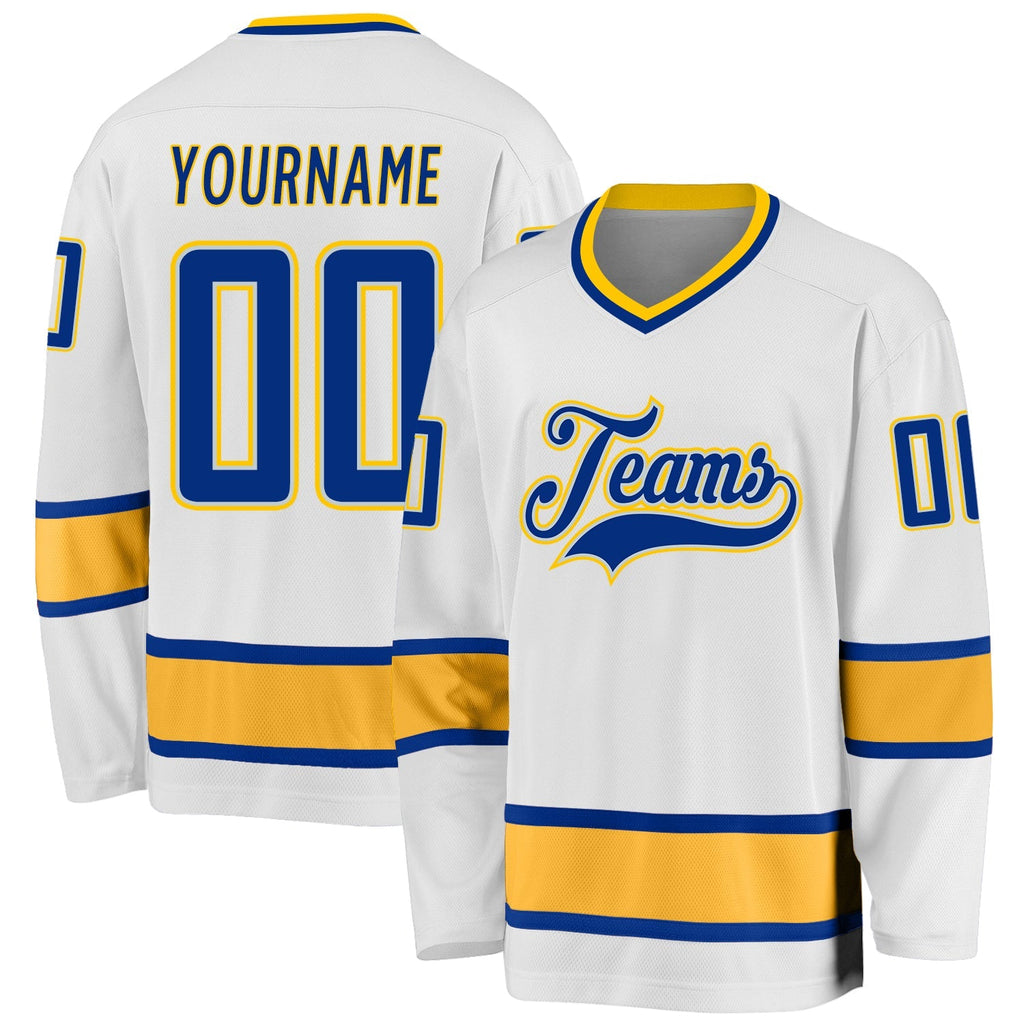 Custom Hockey Jersey - White Royal-Gold product image 1