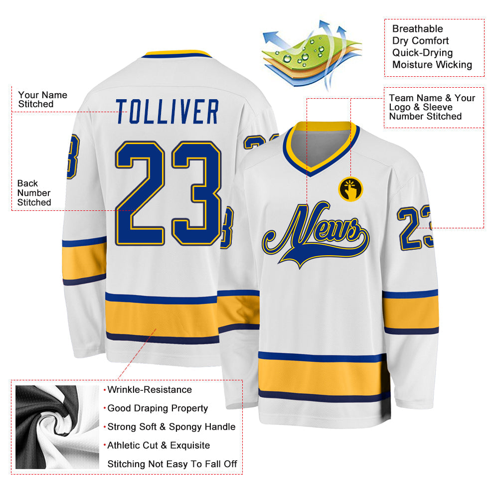 Custom Hockey Jersey - White Royal-Gold product image 2