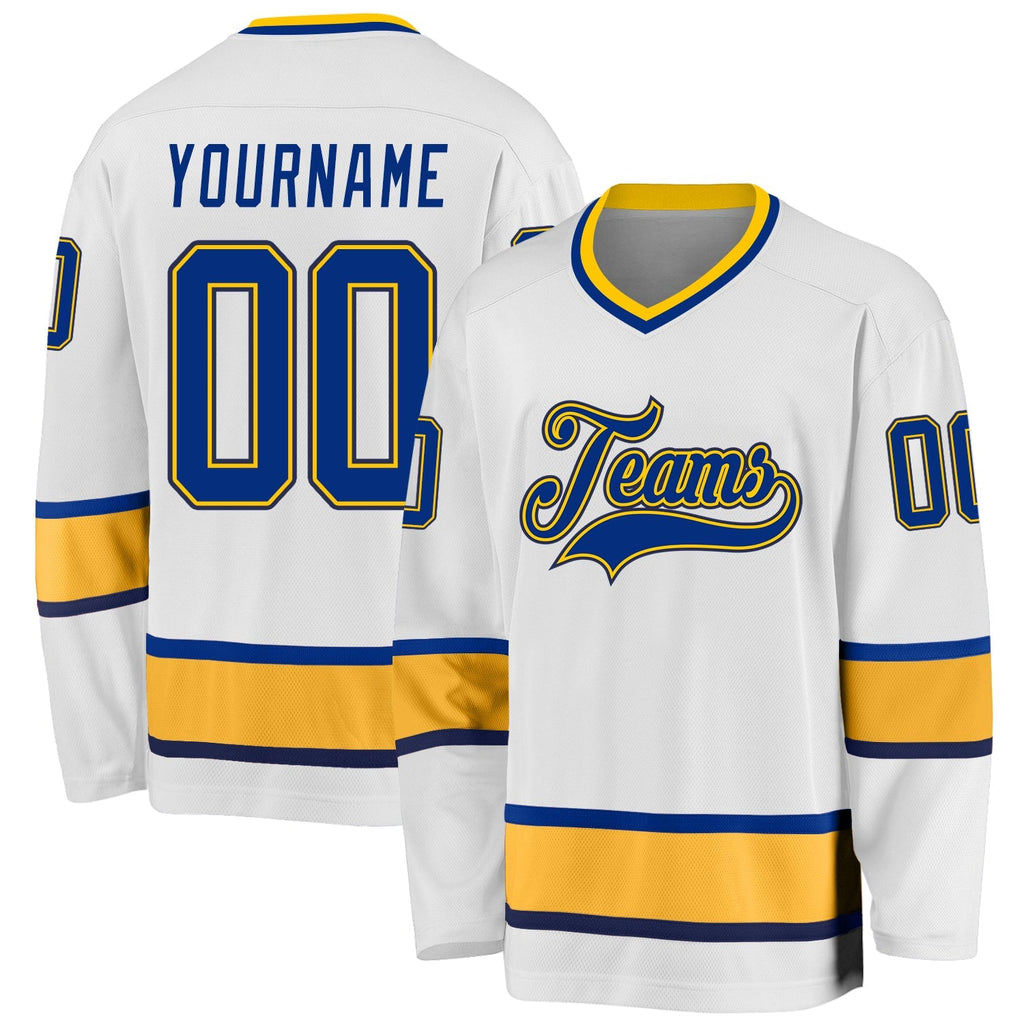 Custom Hockey Jersey - White Royal-Gold product image 1