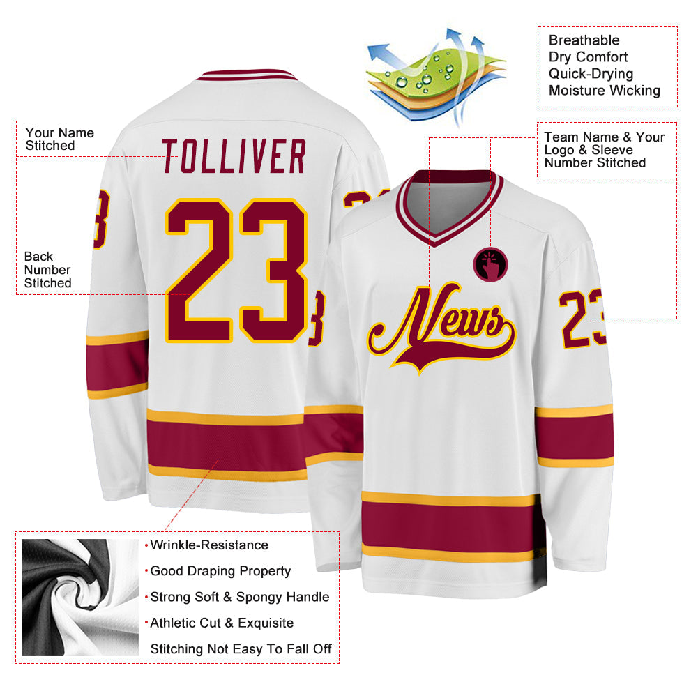 Custom Hockey Jersey - White Maroon-Gold product image 2