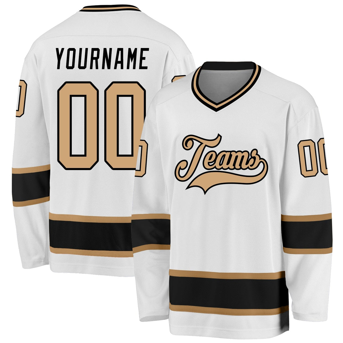 Custom Hockey Jersey - White Old Gold-Black product image 1